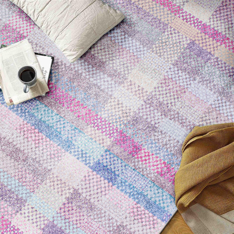Plaid Flatweave Performance Multi Machine Washable Area Rug, Rectangle 10' x 14'