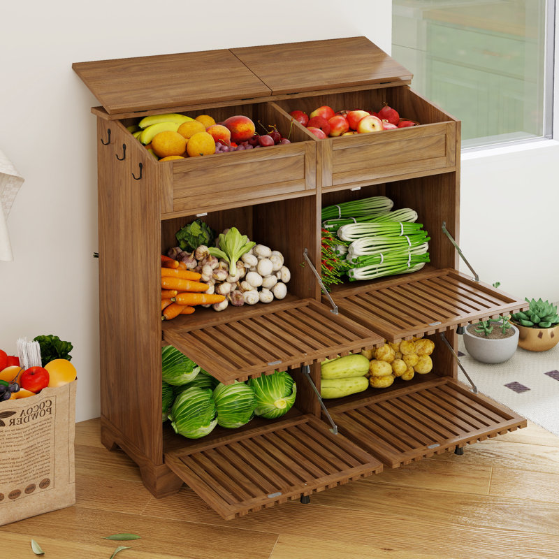 3-tier Potato And Onion Storage Bin,vegetable Fruit Rack Snack,wooden Storage Box For Kitchen Countertops