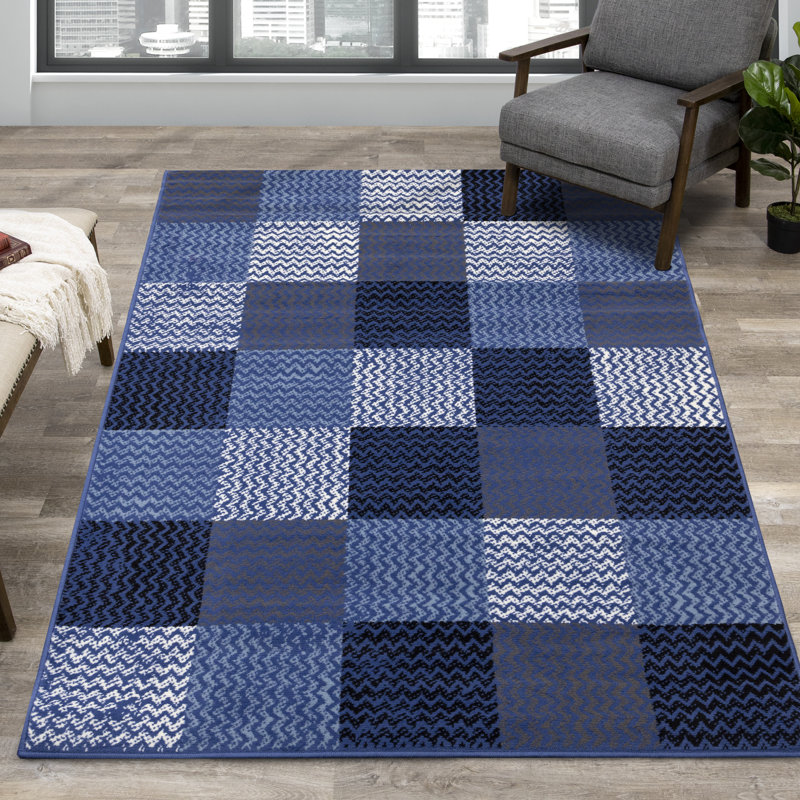 Checkered Indoor Durable Low-Pile Area Rug