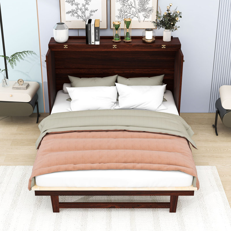 Grand lit escamotable avec tiroir de rangement, Noyer