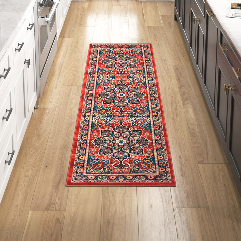 Tapis oriental noir / rouge Manado, Tapis de couloir 2 pi 2 po x 9 pi