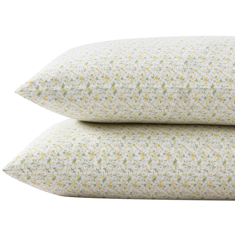Laura Ashley Printed Cotton Percale Pillowcase Set, Evie Yellow