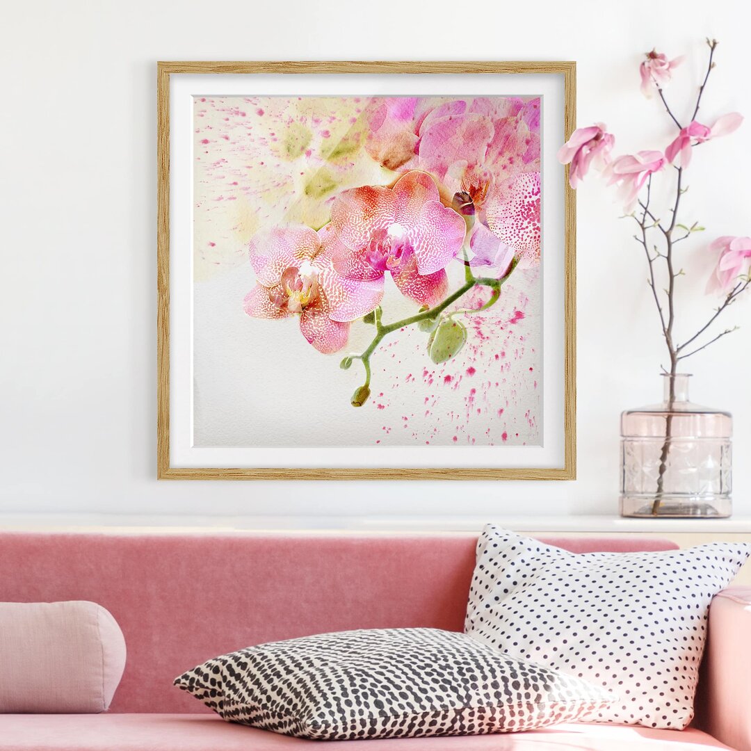 Gerahmtes Papierbild Aquarell Blumen Orchideen