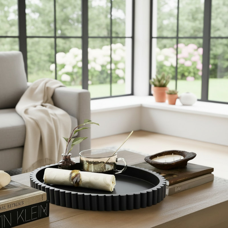 Black Oval Concrete Tray – Coffee Table Decoration, Centerpiece.