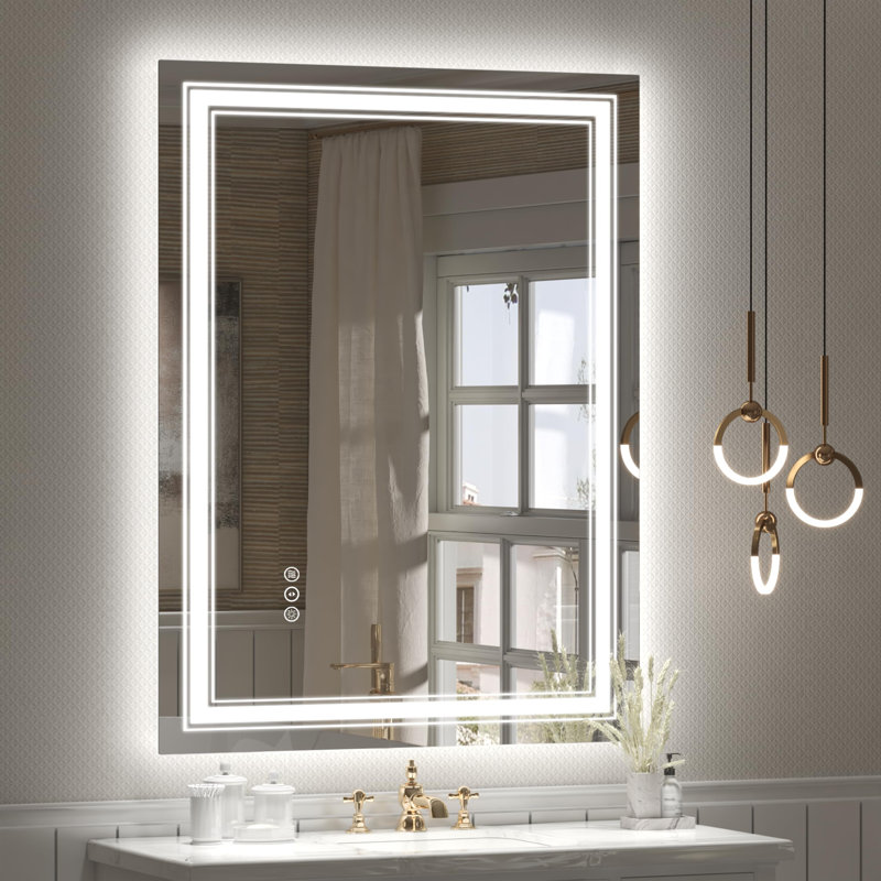 Miroir mural anti-buée, 28 po x 20 po, Blanc 1