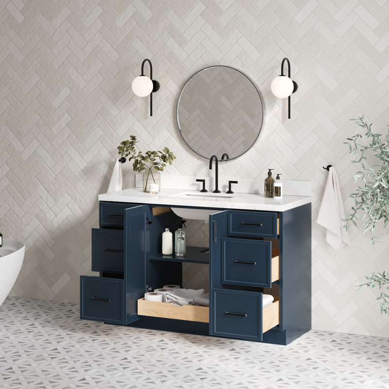 Meuble-lavabo simple 54 po avec comptoir Carrara ARIEL Kelly, Bleu minuit