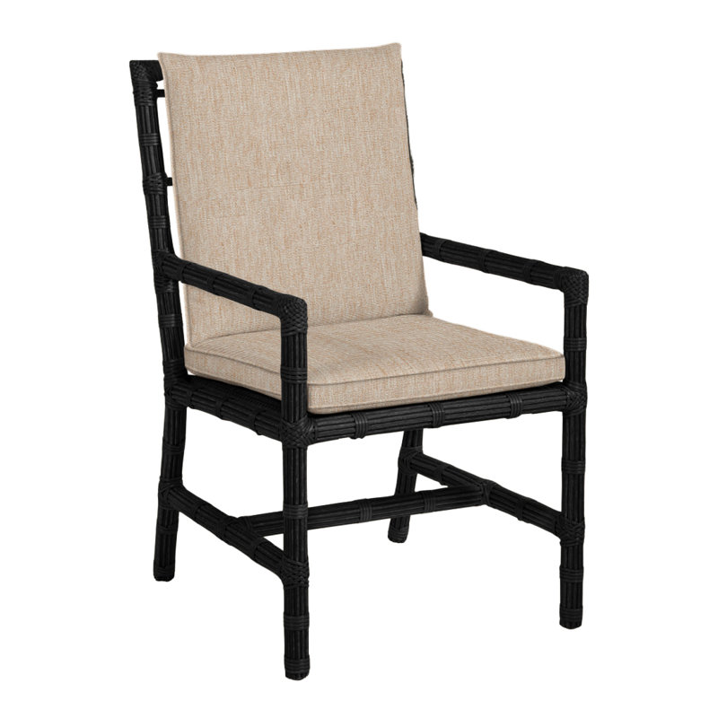 Newport Patio Dining Armchair with Cushions, Welt, Onyx, Canvas Sand