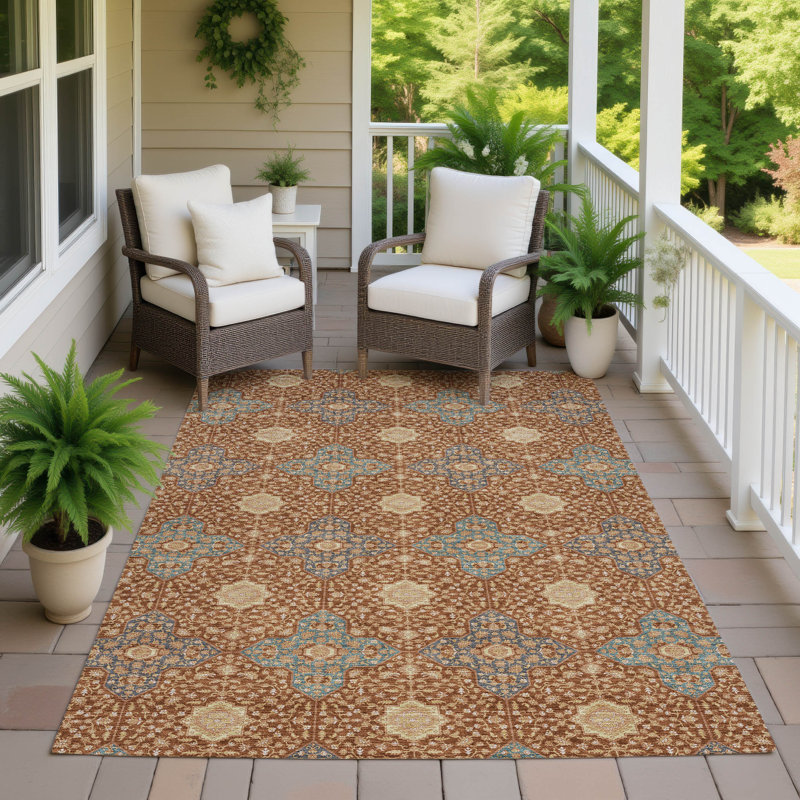 Machine Washable Indoor/Outdoor Chantille ACN2566 Damask Rug, Paprika, 10' x 14'