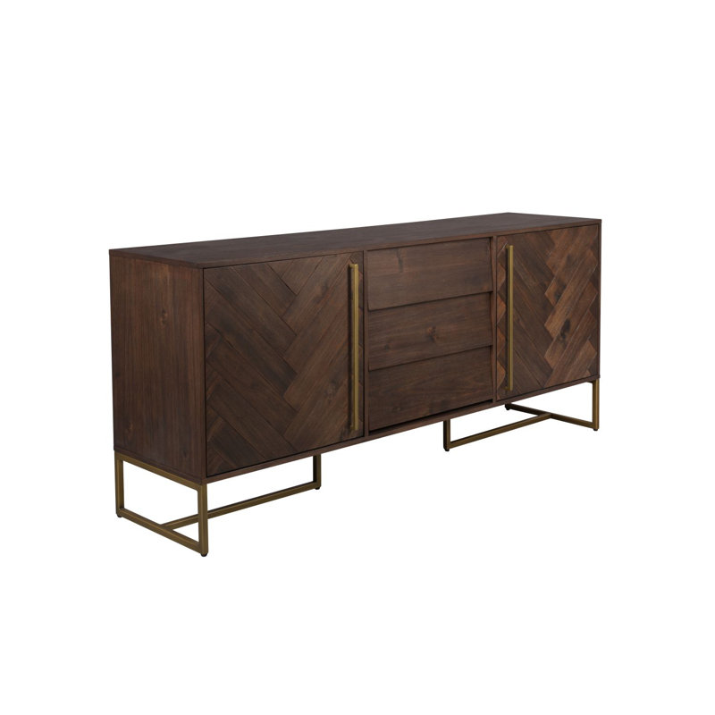Class 71'' Acacia Wood Herringbone Sideboard with Brass Finish