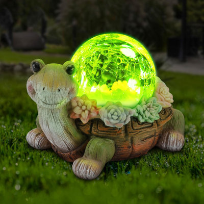Statue solaire de jardin de tortue solaire pour la décoration extérieure avec éclairage succulent et DEL