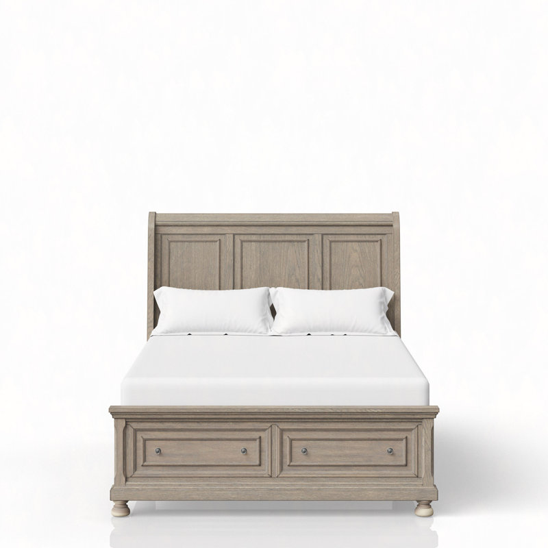 Structure de lit gris antique avec 2 tiroirs de rangement - style transitionnel, fabrication en bois robuste, Gris, Grand lit