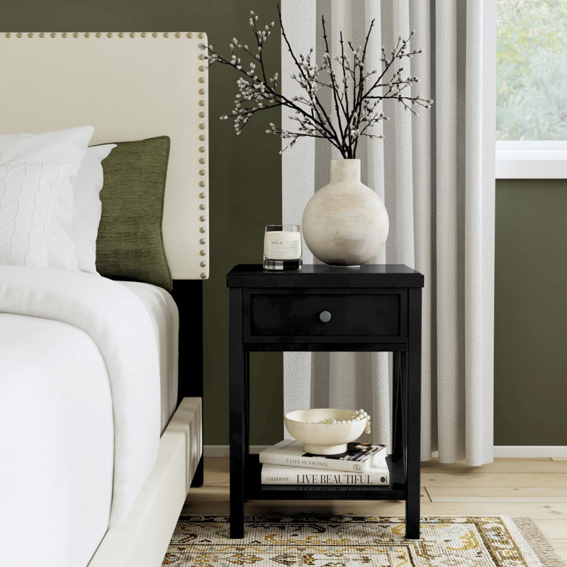 Nadeau Wood Nightstand, Black