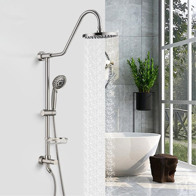 Ensemble de douche de salle de bain avec 5 réglages de main et d'angle réglables, robinet en nickel brossé, caractéristique