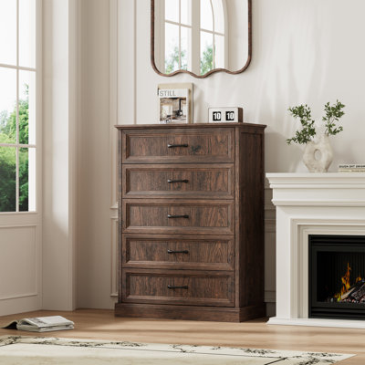 Commode 5 tiroirs Modern, commode haute de 44 po pour la chambre à coucher, dispositif anti-basculement