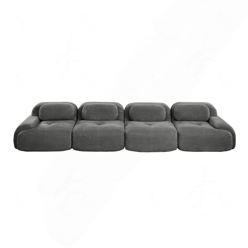 Canapé ergonomique gris à 4 places en velours côtelé