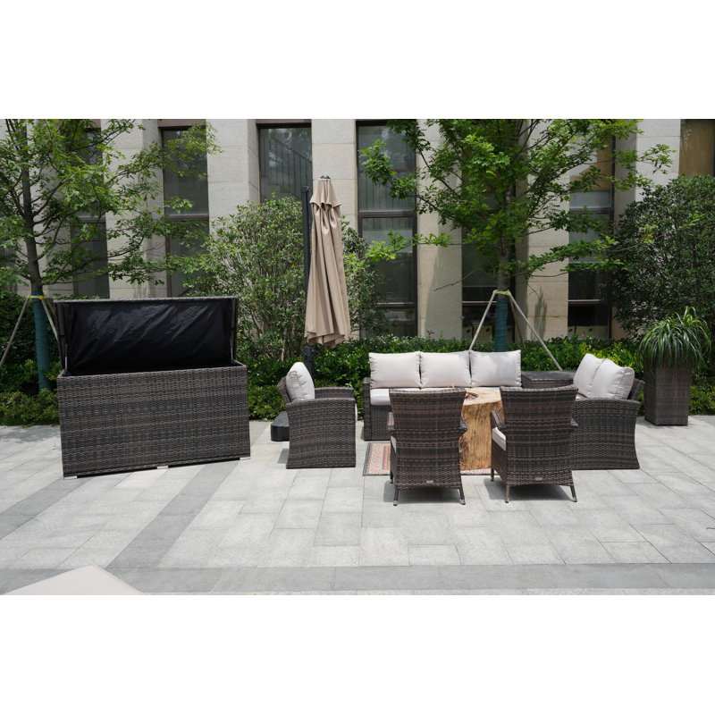 8 - Person Patio Conversation Set with Cushions, Brown