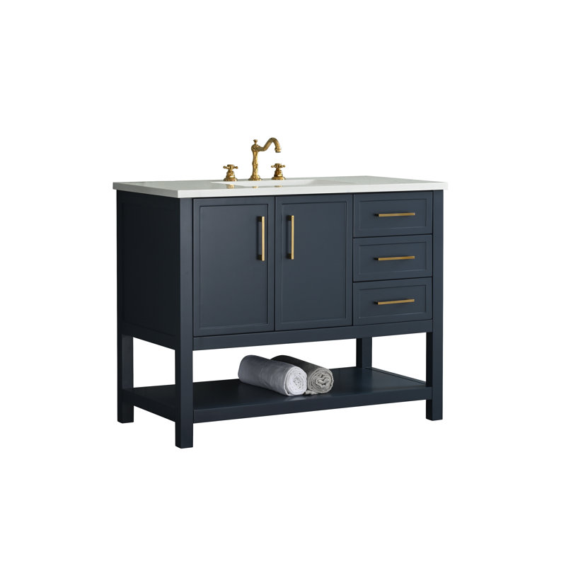 Vicini Single 42" Bathroom Vanity Set, Indigo Blue/Brushed Gold