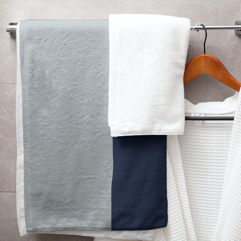 Bath Towel, Gray/Midnight Navy Blue/Gray, Polyester/Cotton