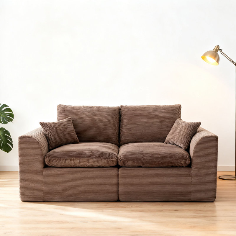 Ensemble de causeuse modulaire en velours côtelé, canapé modulaire sans assemblage avec housse amovible, Brun