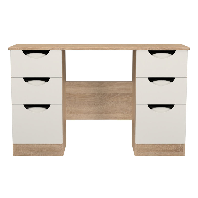 Bhodhini 6 Drawer Kneehole Desk (Ready Assembled), Grey Matt/Bardolino Oak