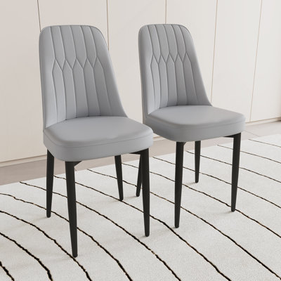 A Set Of 2 Dining Chair, Modern Style Chair Made Of High-Quality PU Leather Fabric With Thick Soft Cushions, Black Metal Leg Kitchen Chair, Dining Room Kitchen Dining Chair (Grey)