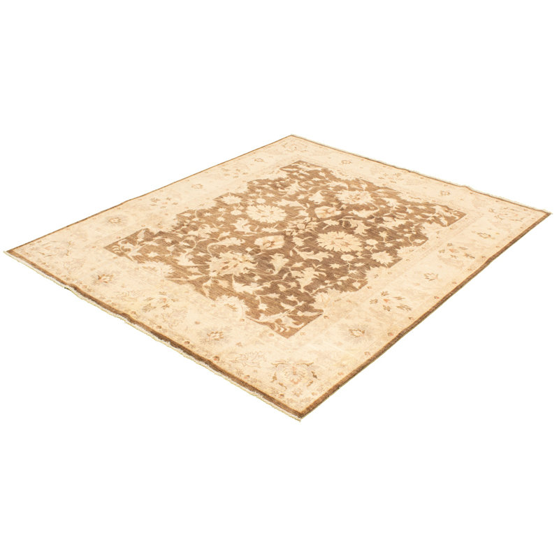 Tapis de bois one-of-kind-noué la 2010 ushak beige/brun 8 pi 1 po x 10 pi zone de laine 3 po Bellana
