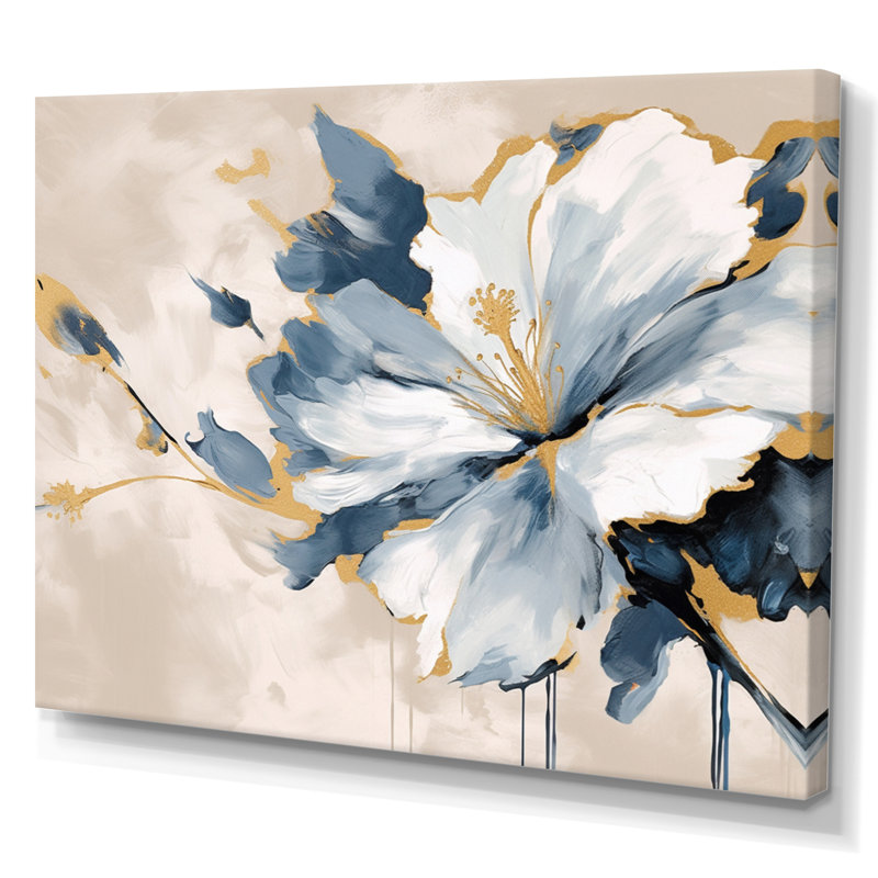 Hibiscus bleu et blanc, harmonie tropicale, fleurs II - art mural floral, H 16 po x l 32 po x P 1 po, Toile tendue