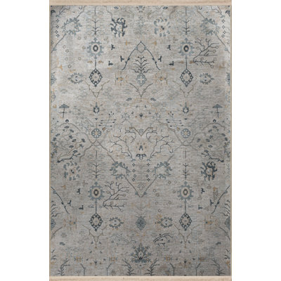 Tapis décoratif gris à motif floral gris et beige
