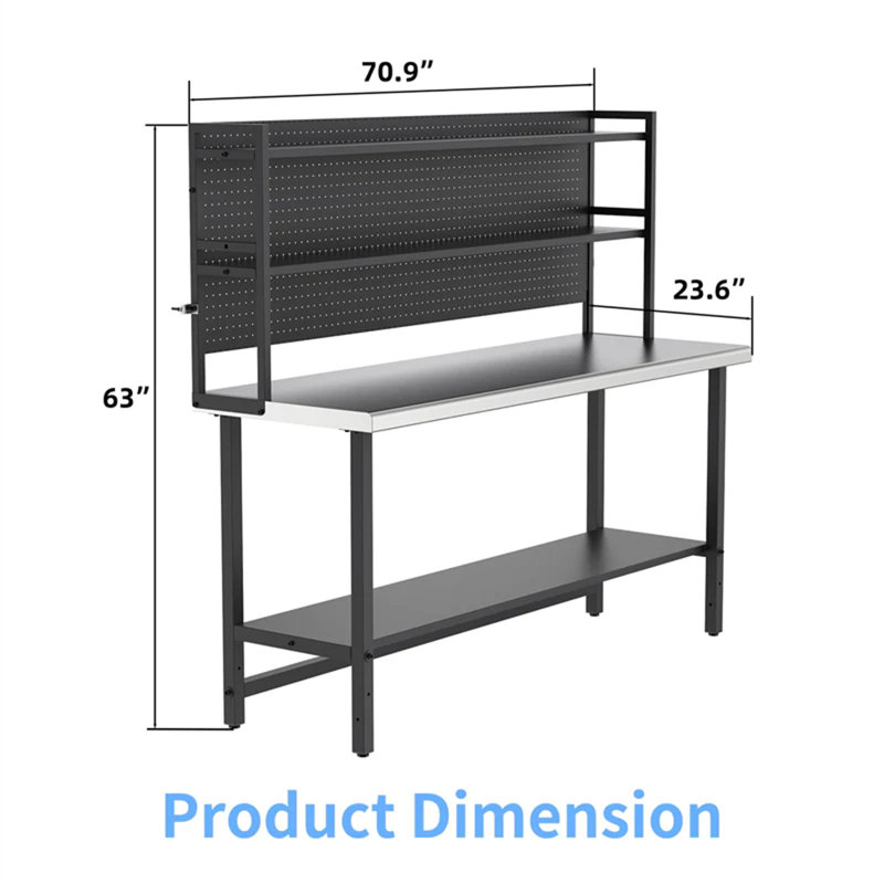 Tables de travail en acier inoxydable l 24 po x H 63 po Winado, H 63 po x L 70 po x P 24 po