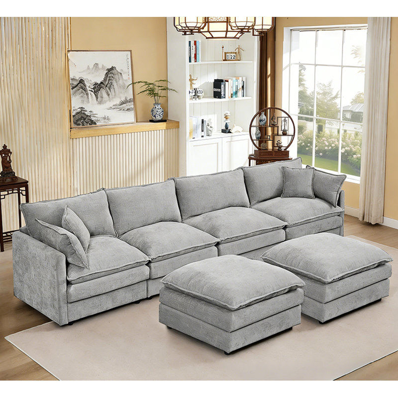 Modular Sectional Sofa U Shaped Couch Set, Gray Chenille
