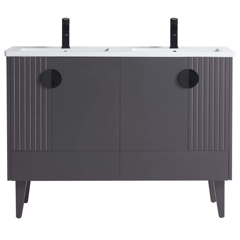 Ensemble de meuble-lavabo double 47 po Saimah, Noir, Gris roche