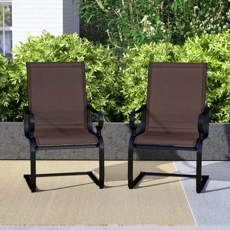 2 PCS Patio Chairs C-Spring Motion Chairs with Quick-drying & Breathable Fabric, Brown