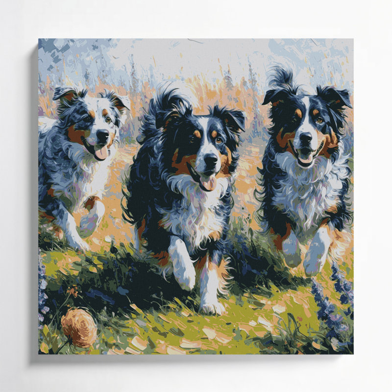 Chiens, berger australien, art mural sur toile beige, H 12 po x l 12 po
