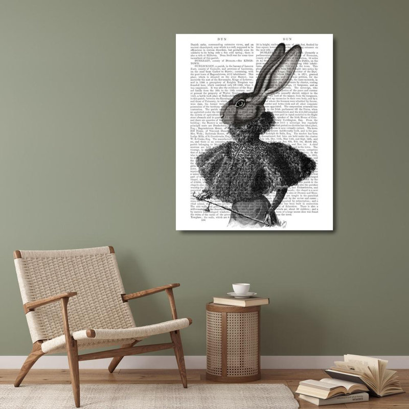 Art sur toile tendue Trinx Fab Funky Gallery, titré: Rabbit with Feather Collar, H 34 po x l 28 po