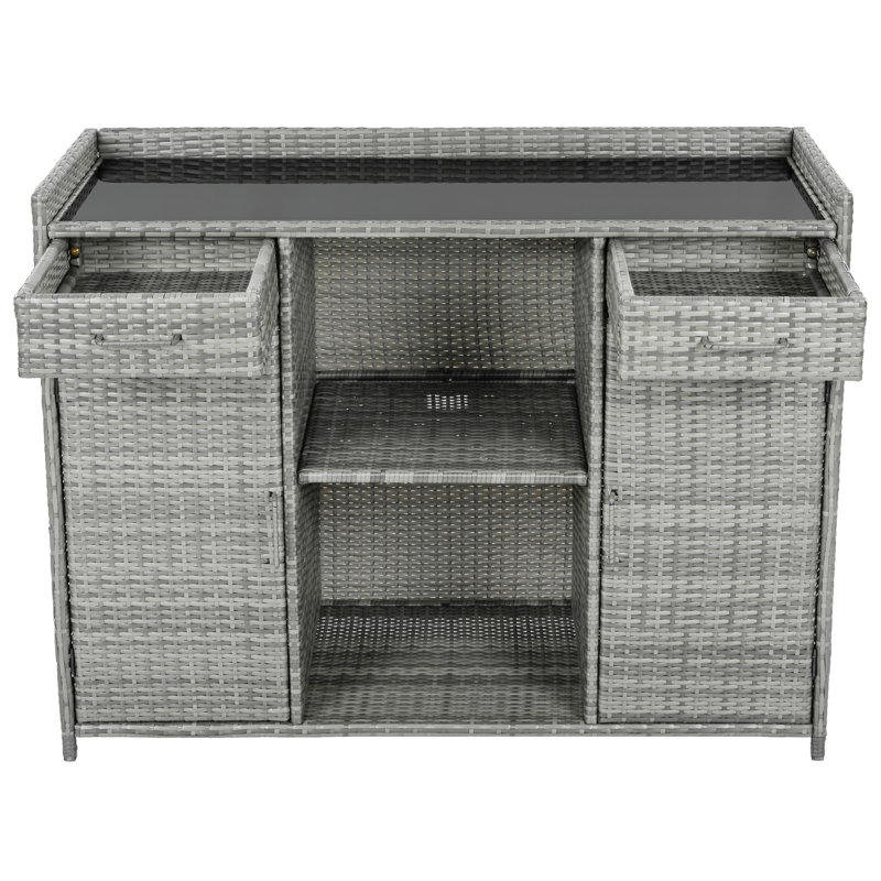 Buffet et console d'extérieur en osier résistant aux intempéries de 53,5 po avec espace pour réfrigérateur et tablettes réglables