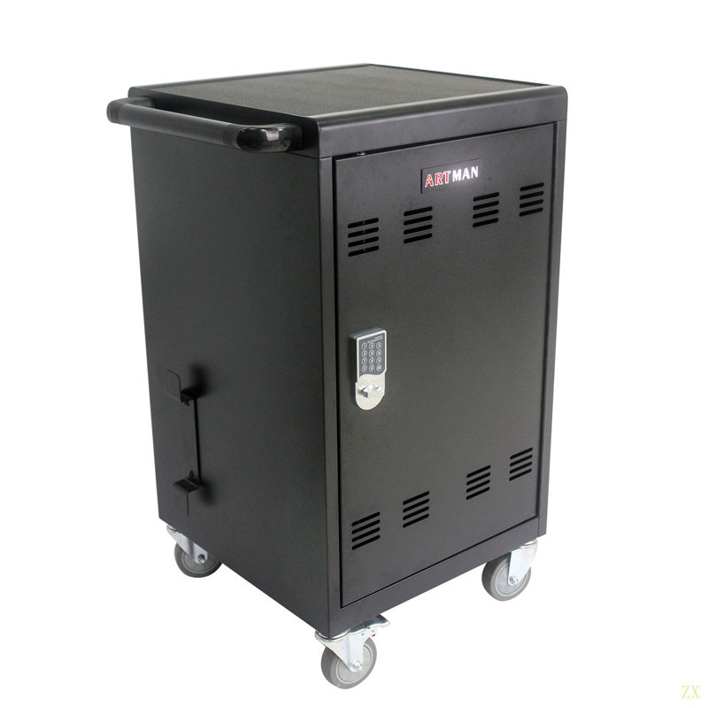 Chariot de charge mobile et armoire pour ordinateurs portables 30 tablettes avec serrure à combinaison, Noir