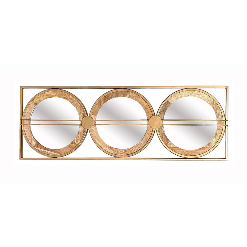 Charming Wall Mirror With Multiple Round Mirrors And Natural Wood Frame