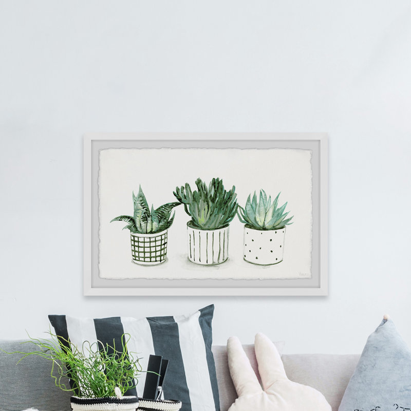 Green Patterned Pots by Parvez Taj - Single Picture Frame Painting, 41 cm H x 61 cm W