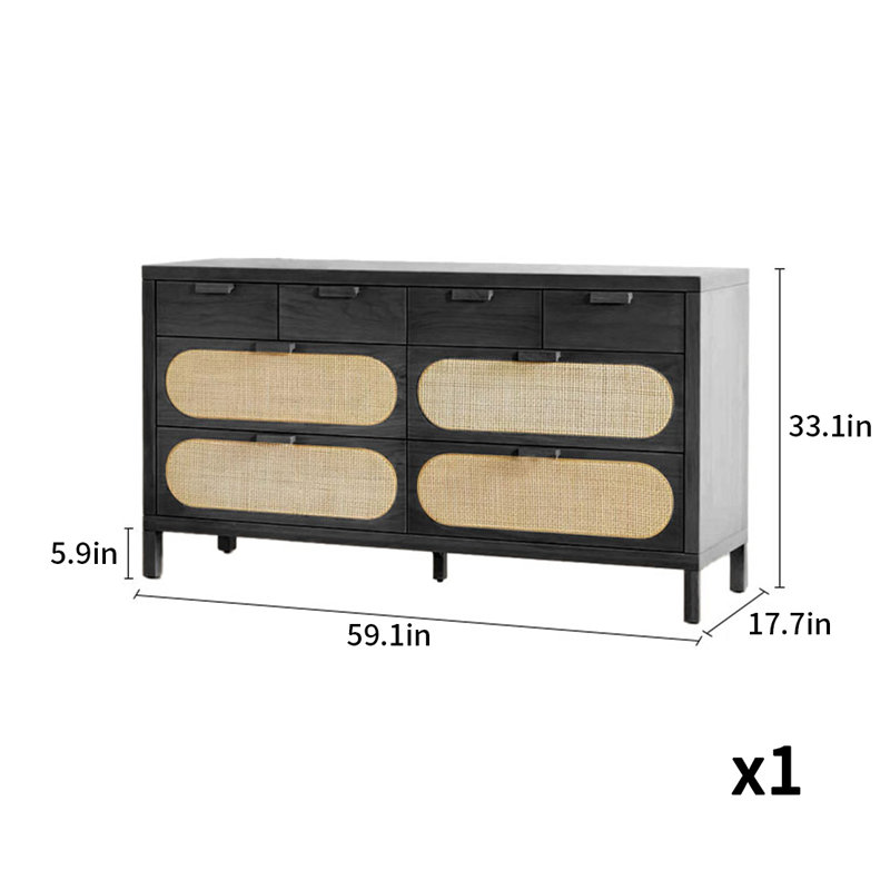 Commode 8 tiroirs Nordic Style, Noir