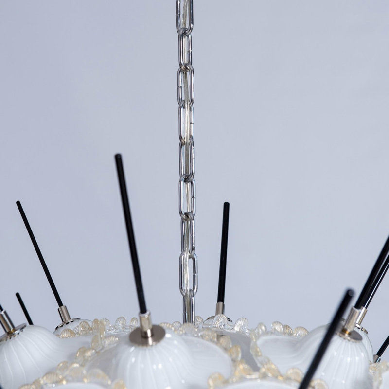 Murano LED Italian Sputnik Sphere Chandelier, Brushed Gold, 37" H x 29" W x 29" D, Clear