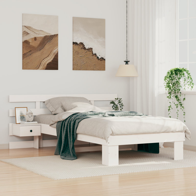 With Drawer With Headboard Solid Pine Wood, Wax Brown, European Single (90 x 200 cm)