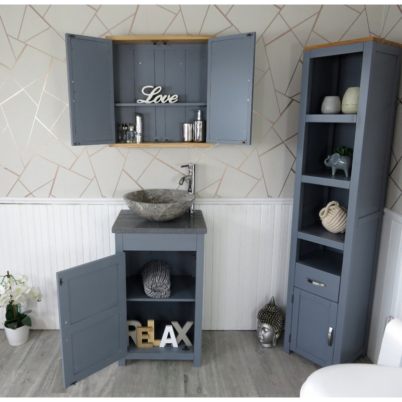 Scranton 515mm Single Bathroom Vanity with Vessel Stone Basin, Grey Quartz, Grey