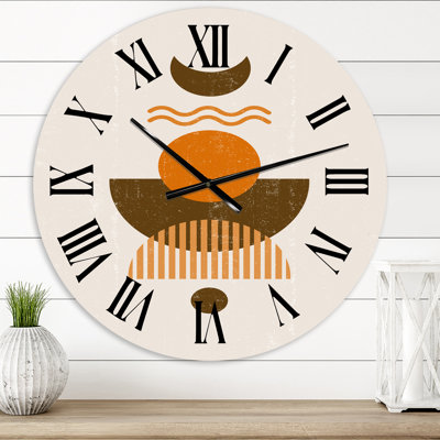 Abstrait soleil et lune dans des tons de terre - horloge murale moderne