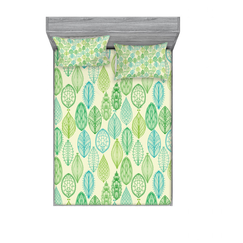 Ensemble de draps décoratifs décoratifs à la main à feuilles de forêt, Ensemble de drap pour grand lit avec drap-housse