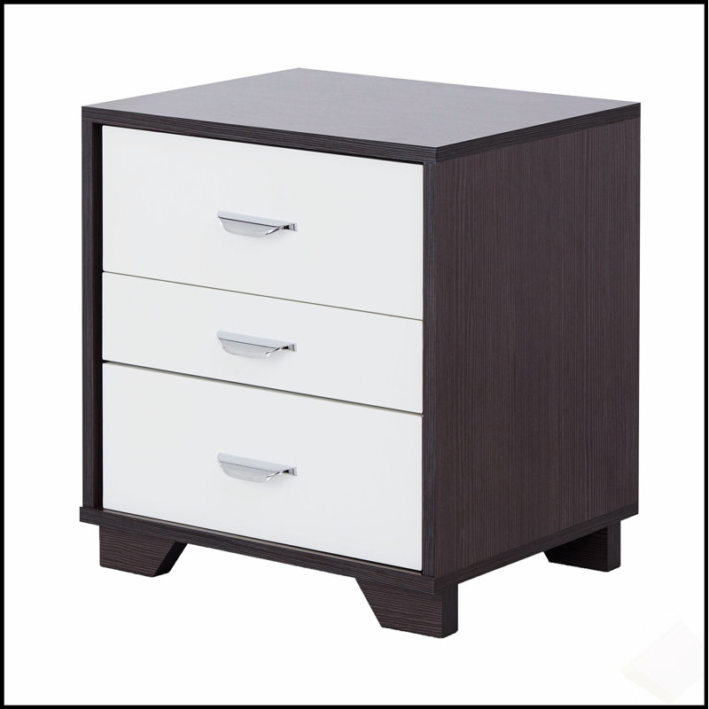 Table d'appoint rectangulaire blanche et noire à 3 tiroirs avec rangement spacieux et design polyvalent pour les intérieurs modernes