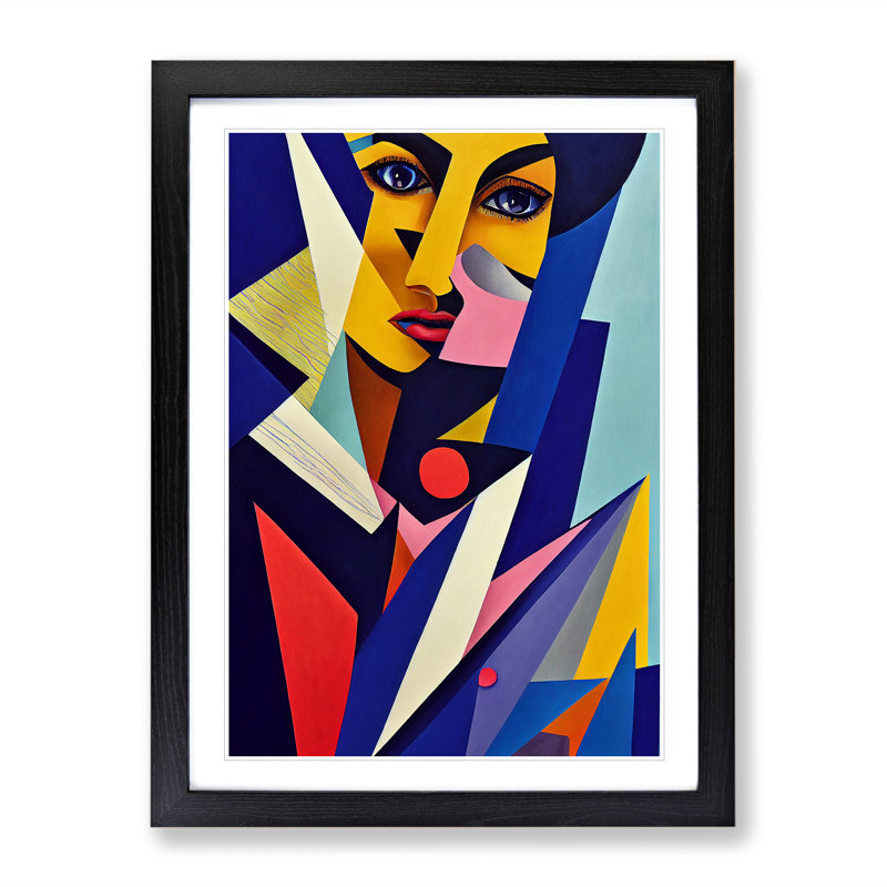 Woman Abstract Cubism No.1 - Wall Art, 34cm H x 25cm W, Black Framed