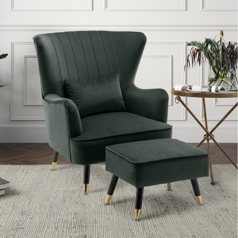 Ivanka 77Cm Wide Armchair and Ottoman, Bottle Green