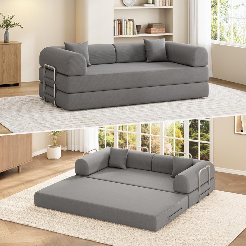 Canapé-lit convertible 5 en 1 en velours côtelé de 200 cm (78,7 po), canapé-lit modulaire avec ressorts ensachés et oreillers, gris