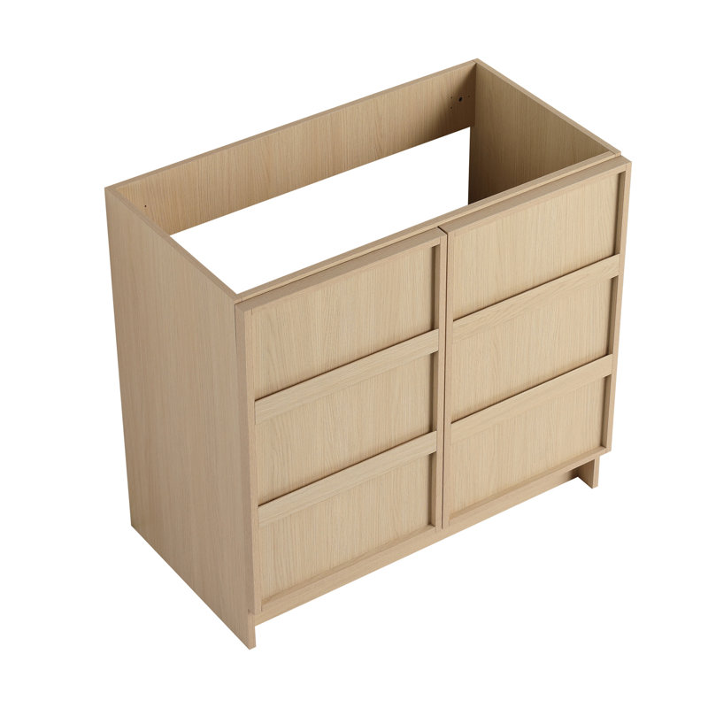 Meuble-lavabo autoportant 36 po et 2 portes d'armoire à fermeture en douceur, contreplaqué, chêne Dune (KD-PACKING)