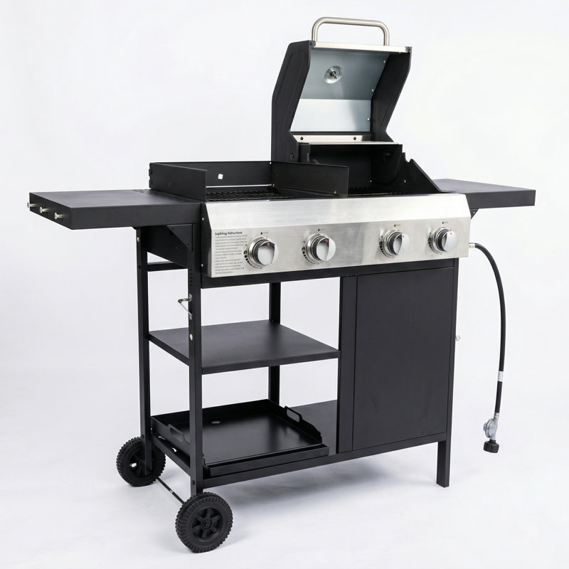 Combiné 2 + 2 brûleurs à gaz multifonction et plaque chauffante combinés pour cuisiner en plein air pendant le camping ou la saison - BBQ, friture, pizza
